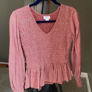 Patterned Peplum Long-sleeved Shirt